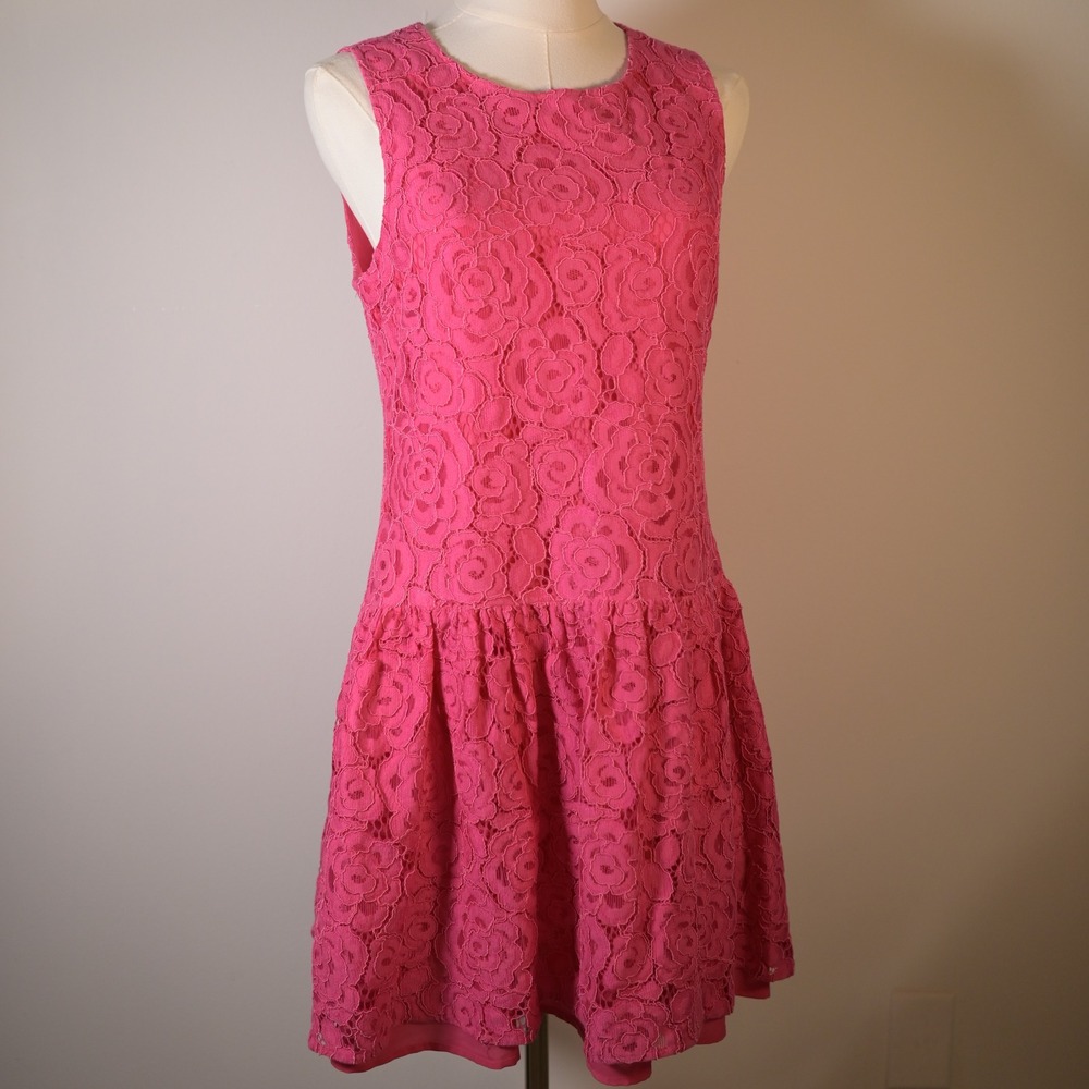 CeCe by Cynthia Steffe Pink Floral Lace Drop Waist Sleeveless Dress Size 6